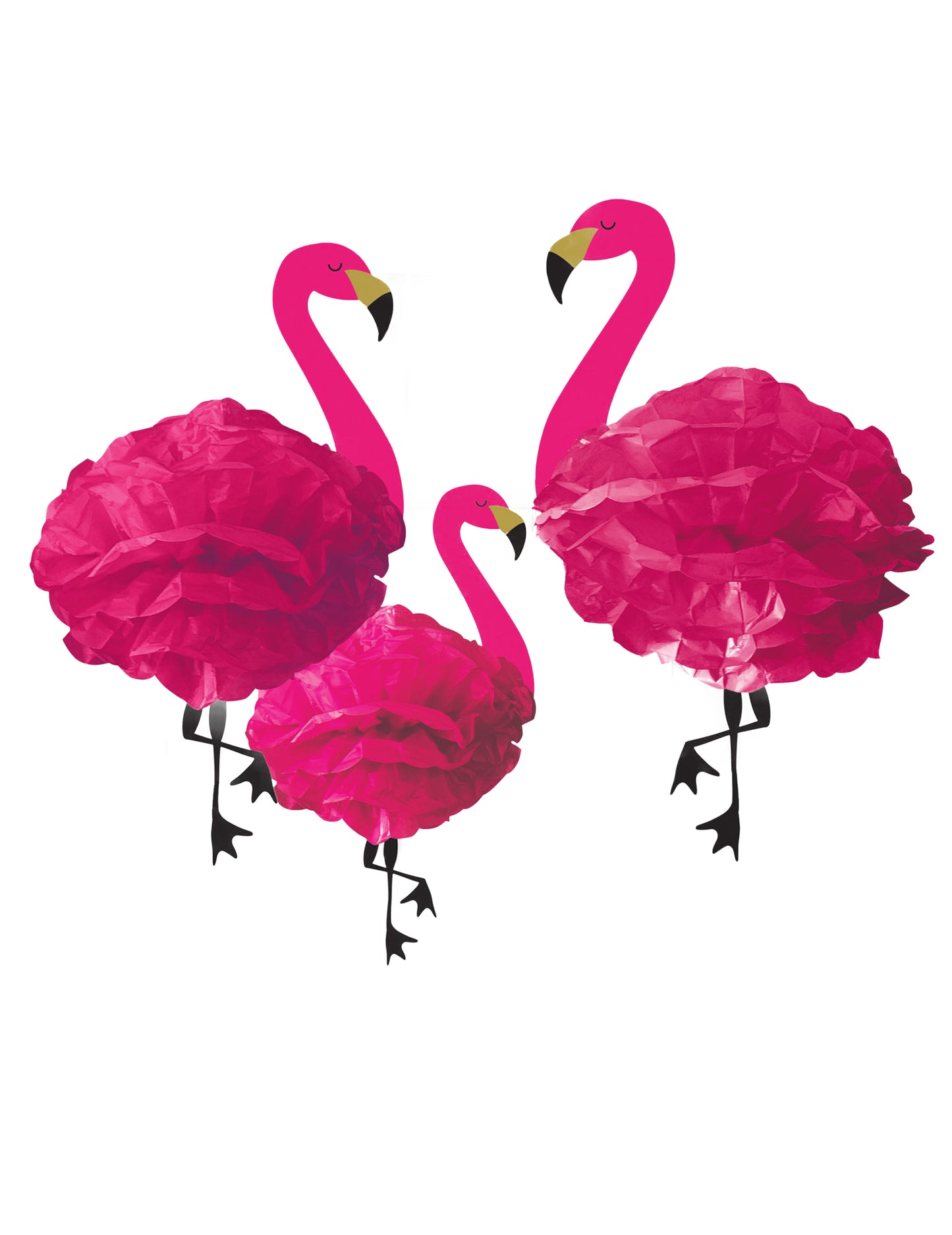 3 závesné papierové dekorácie s ružovými plameniakmi 49 cm tropická téma