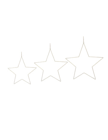 3 závesné zlaté hviezdicové dekorácie, 30 až 50 cm