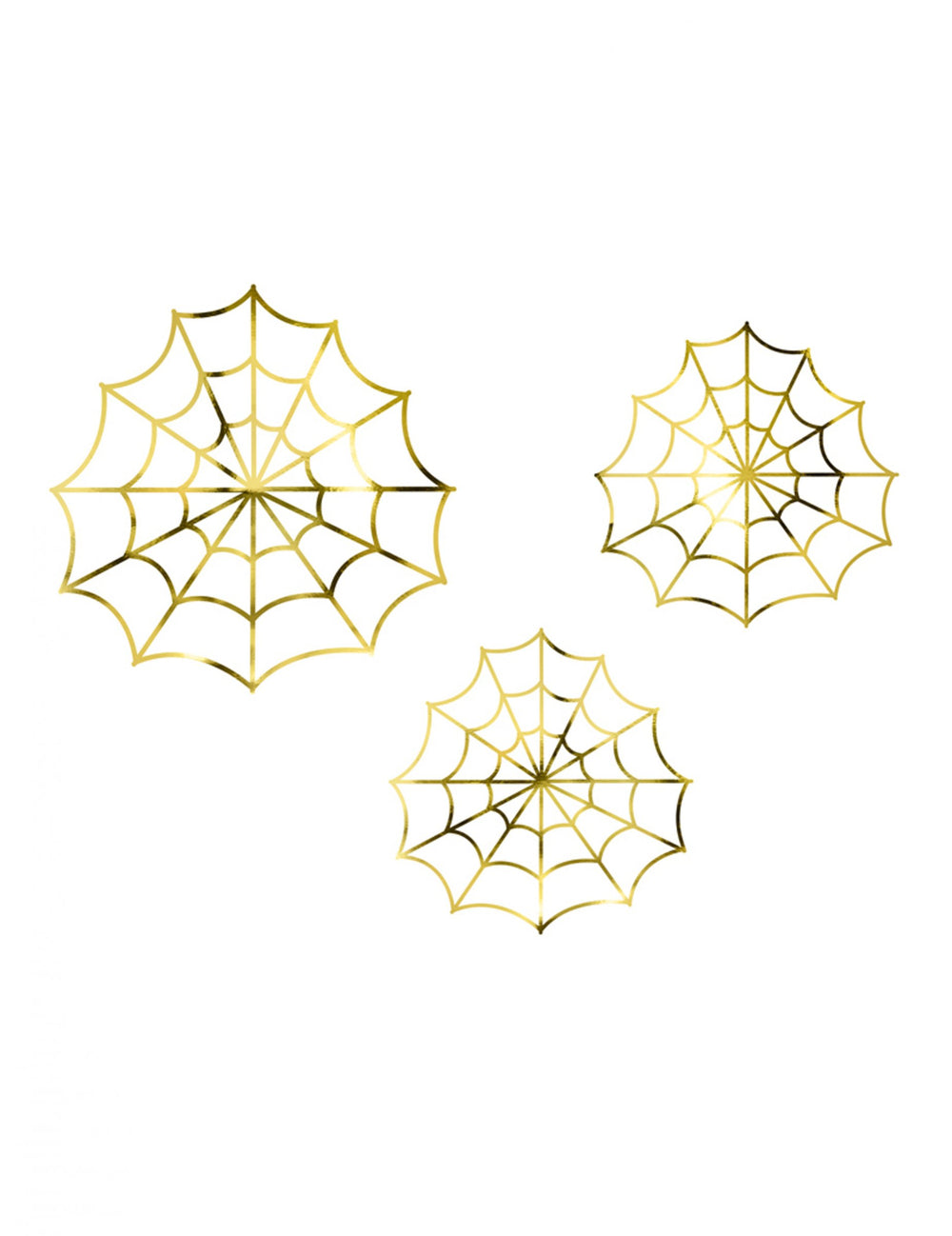 Décorations en papier toiles d'araignées pour Halloween dorées métallisées