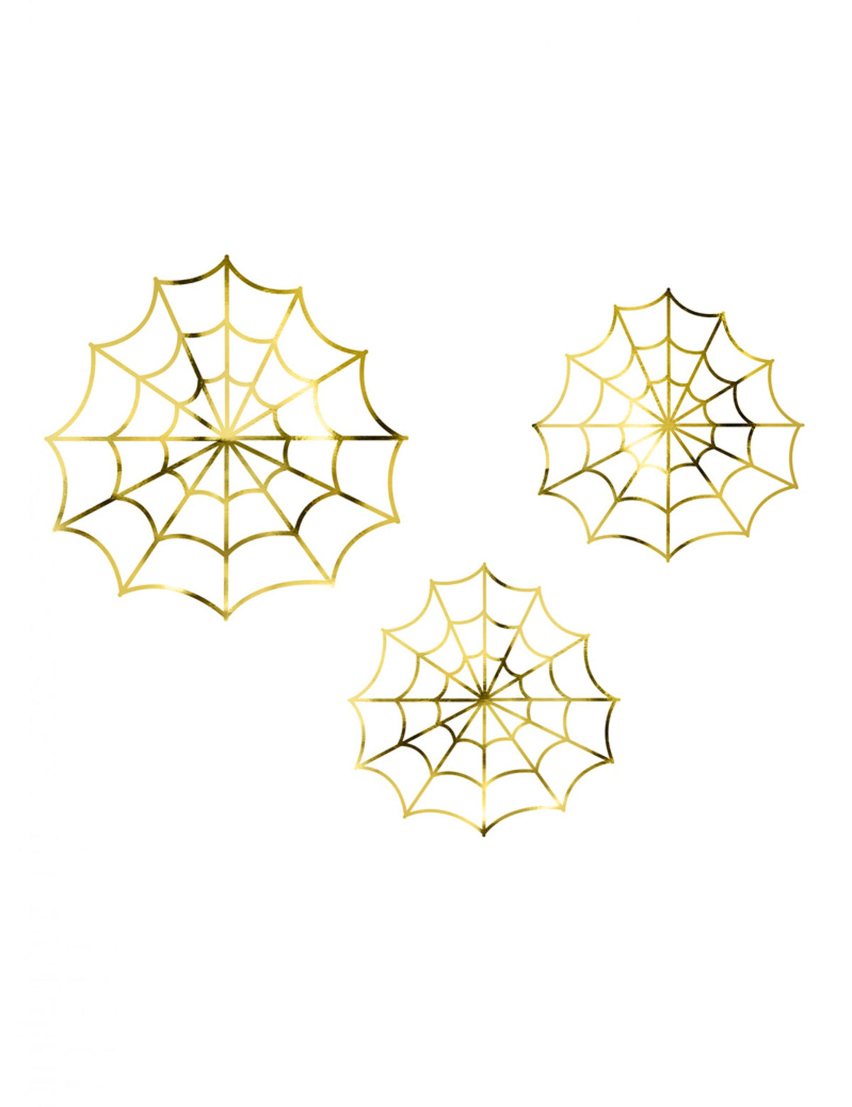 Décorations en papier toiles d'araignées pour Halloween dorées métallisées