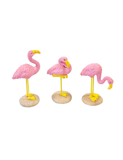 Flamant rose en résine pour fête tropicale rose et jaune
