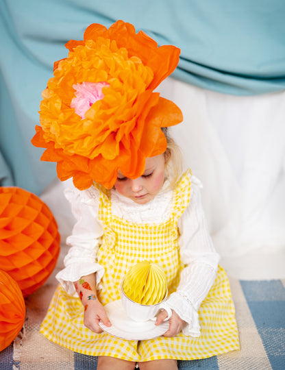 3 veľké obrovské papierové kvety v ružovej, žltej a oranžovej farbe 35 cm zavesiť