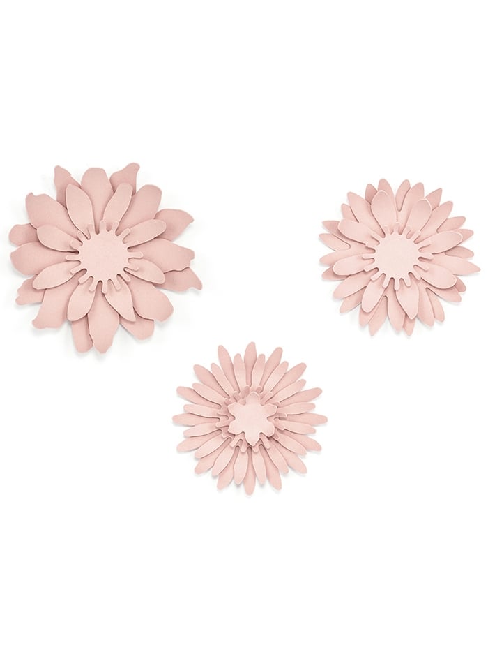 3 púdrovo ružové 3D papierové kvety 