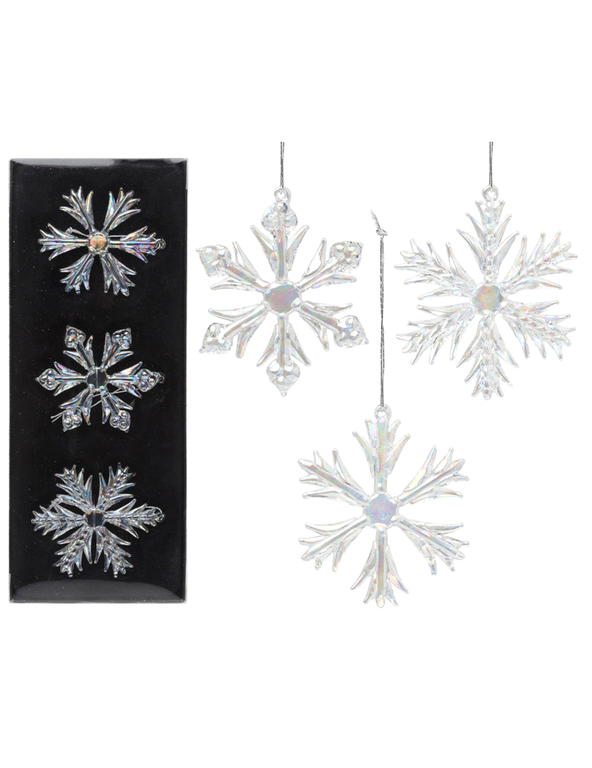 Flocons en verre à suspendre pour sapin iridescents