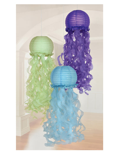 3 papierové lampióny, medúza, sny morskej panny, 24 cm modrá fialová zelená