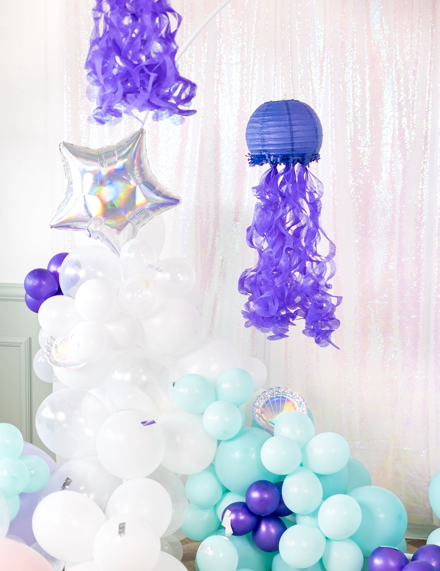 3 papierové lampióny, medúza, sny morskej panny, 24 cm modrá fialová zelená