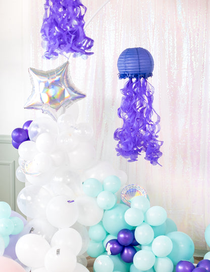 3 papierové lampióny, medúza, sny morskej panny, 24 cm modrá fialová zelená