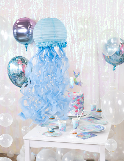 3 papierové lampióny, medúza, sny morskej panny, 24 cm modrá fialová zelená