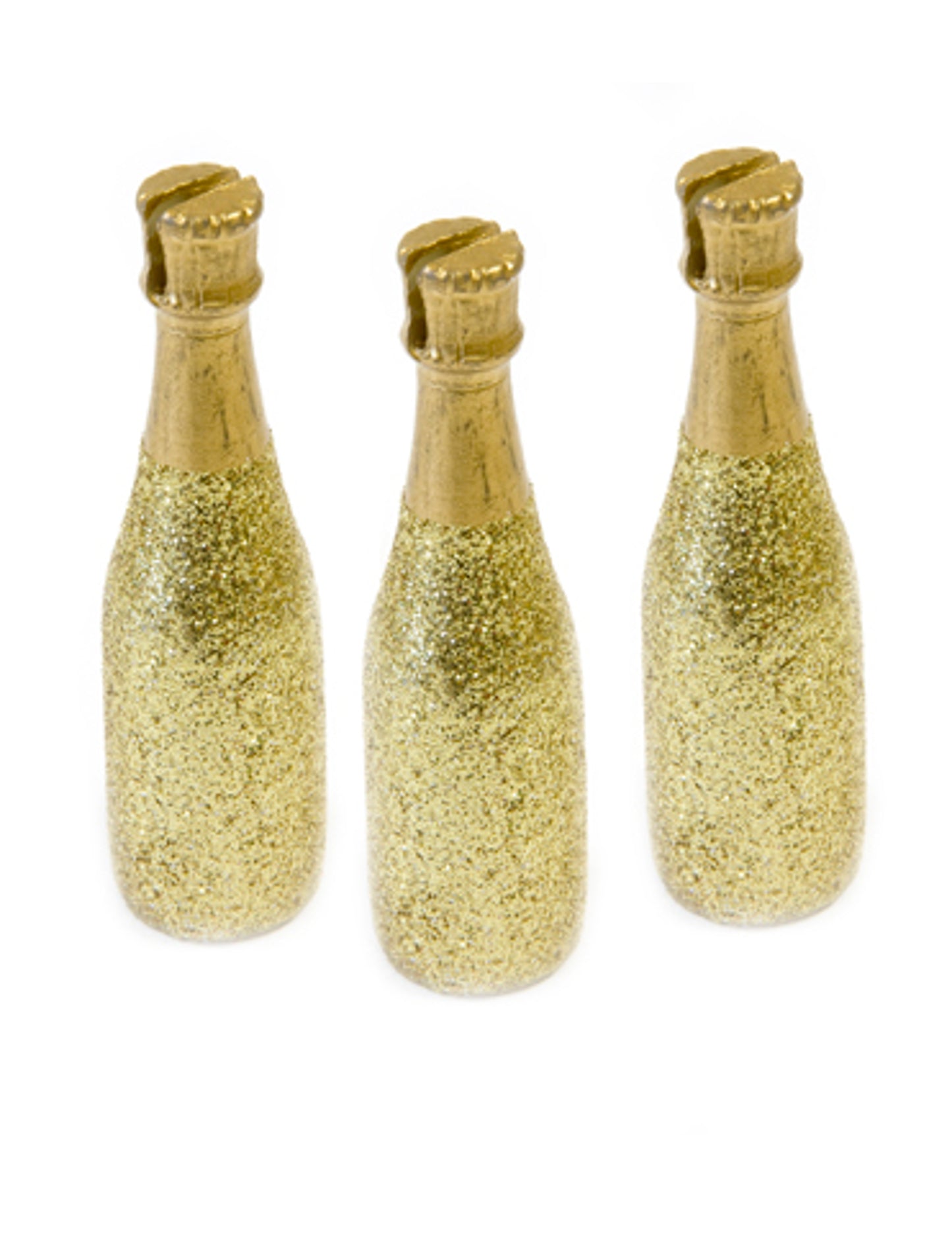 3 zlaté kartičky s umiestnením fliaš šampanského 8 x 2 cm párty