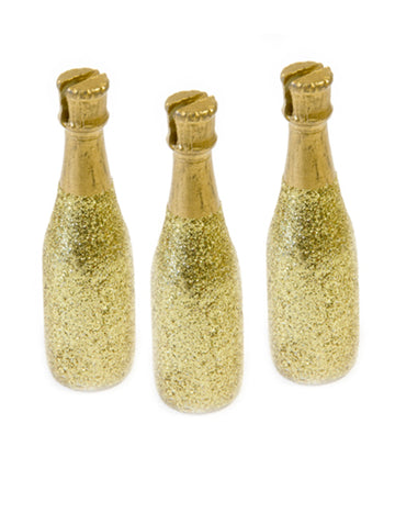 3 zlaté kartičky s umiestnením fliaš šampanského 8 x 2 cm párty