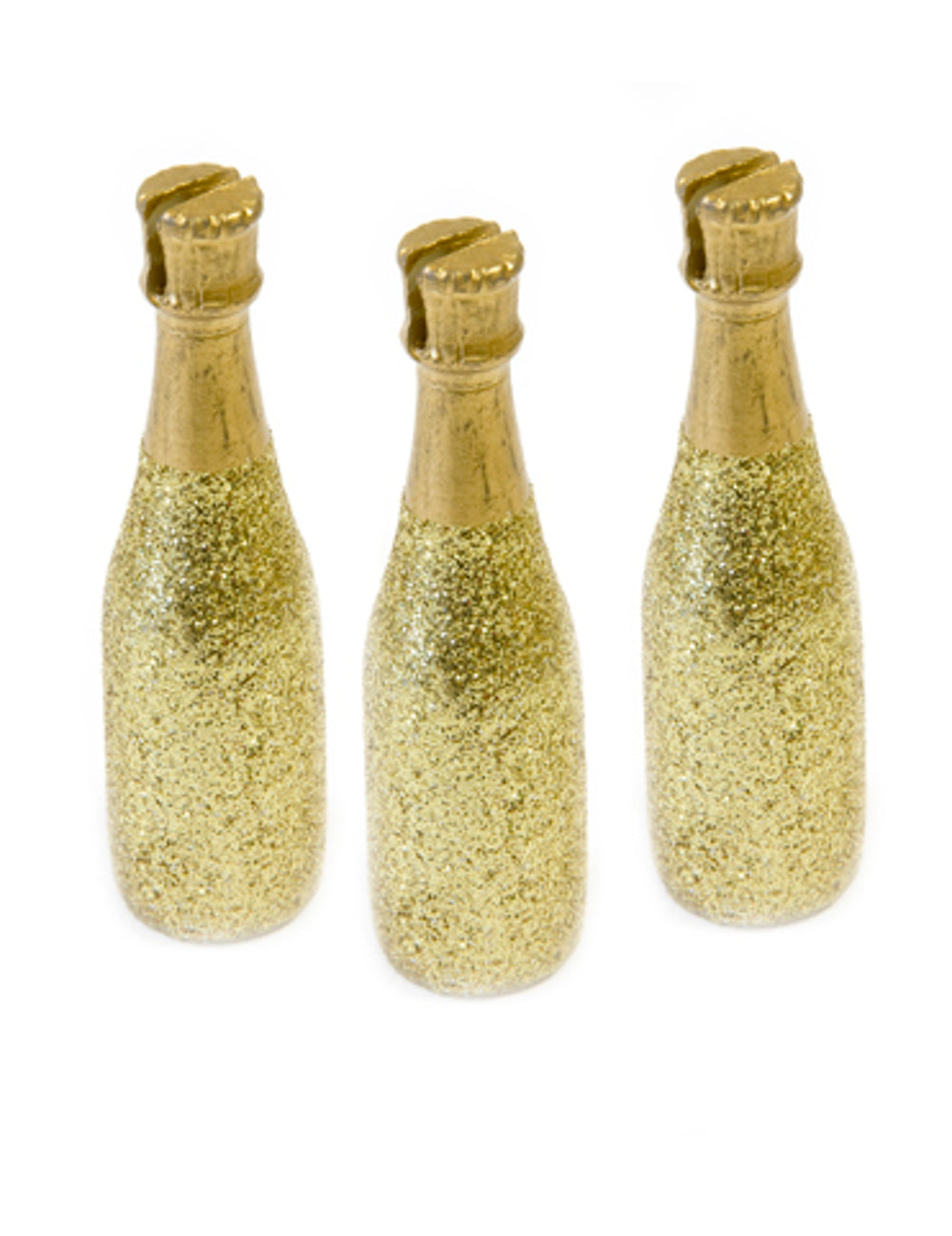 3 marque-places bouteille de champagne pour fête doré à paillettes