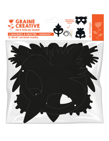 Masques plats à gratter en carton oiseaux pour enfant noirs avec élastiques