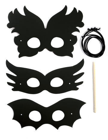 3 ploché stierateľné kartónové masky pre kreatívny remeselný festival