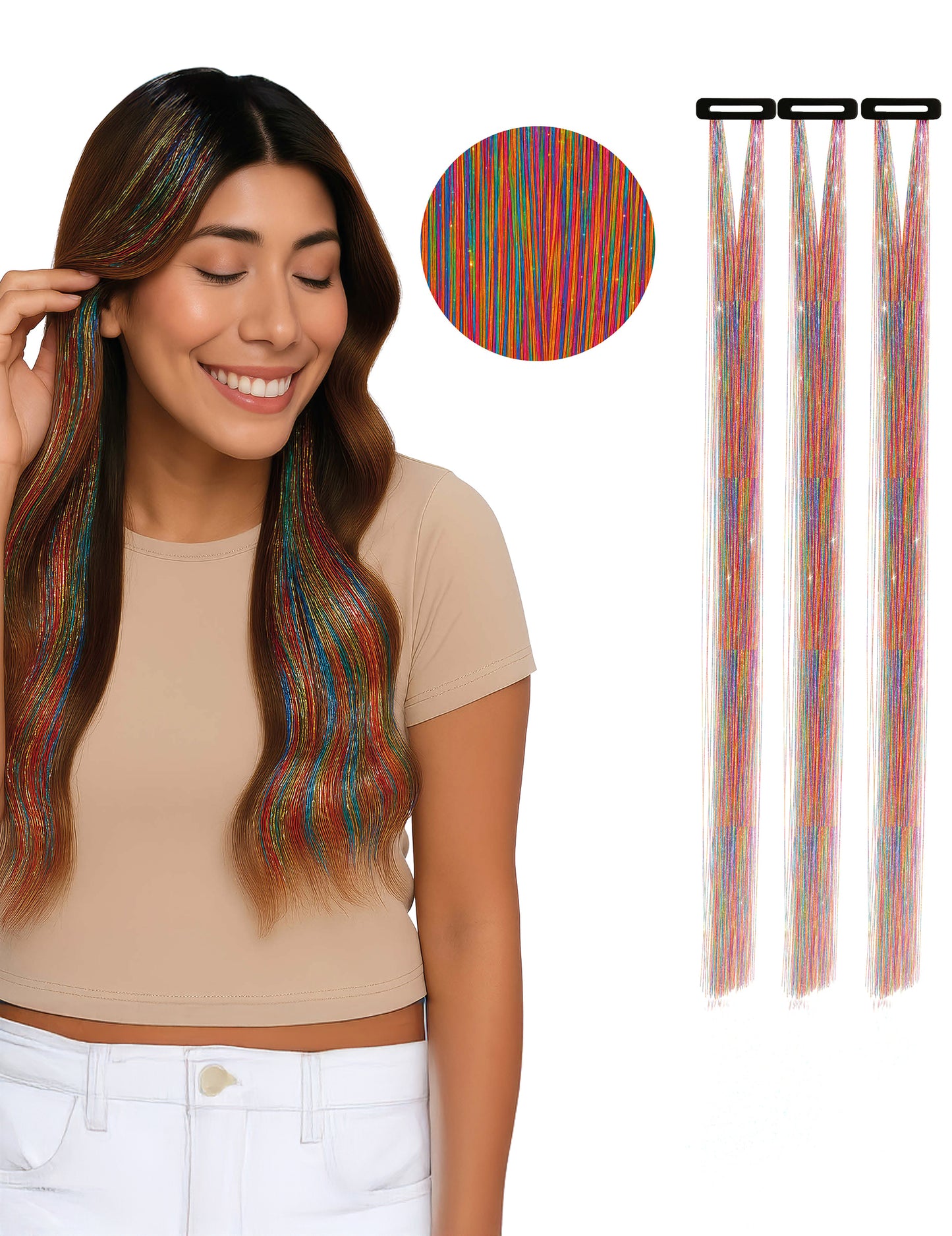 3 mèches brillantes multicolores pour femme à paillettes