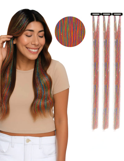 3 mèches brillantes multicolores pour femme à paillettes