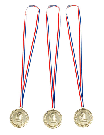 Súprava 3 medailí číslo 1 na oslavu v zlatých farbách s trojfarebnou stuhou