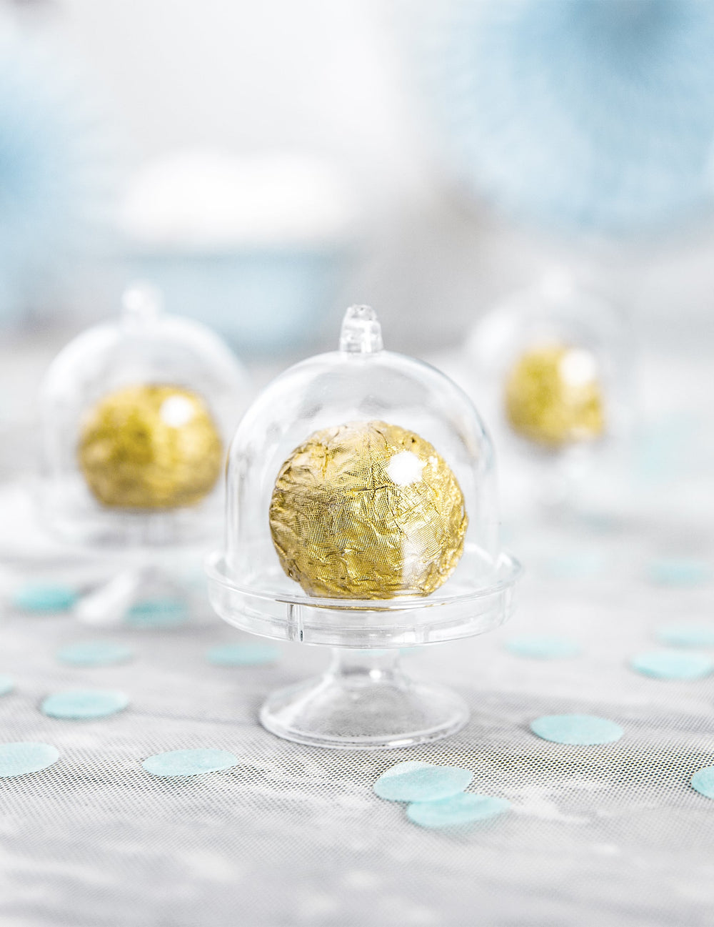 Lot de 3 mini cloches en plastique pour dragées transparentes
