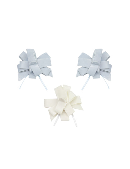 3 uzly na zaťahovanie, nebesky modrý a biely zamat, 9 cm Krstné ozdoby