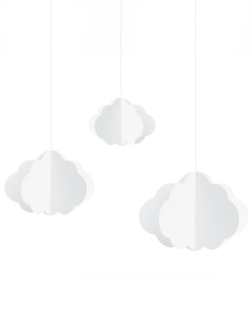 3 nuages en carton à suspendre pour décoration blancs
