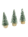 Petits sapins artificiels de Noël pour décoration verts avec pointes blanches et socle en bois