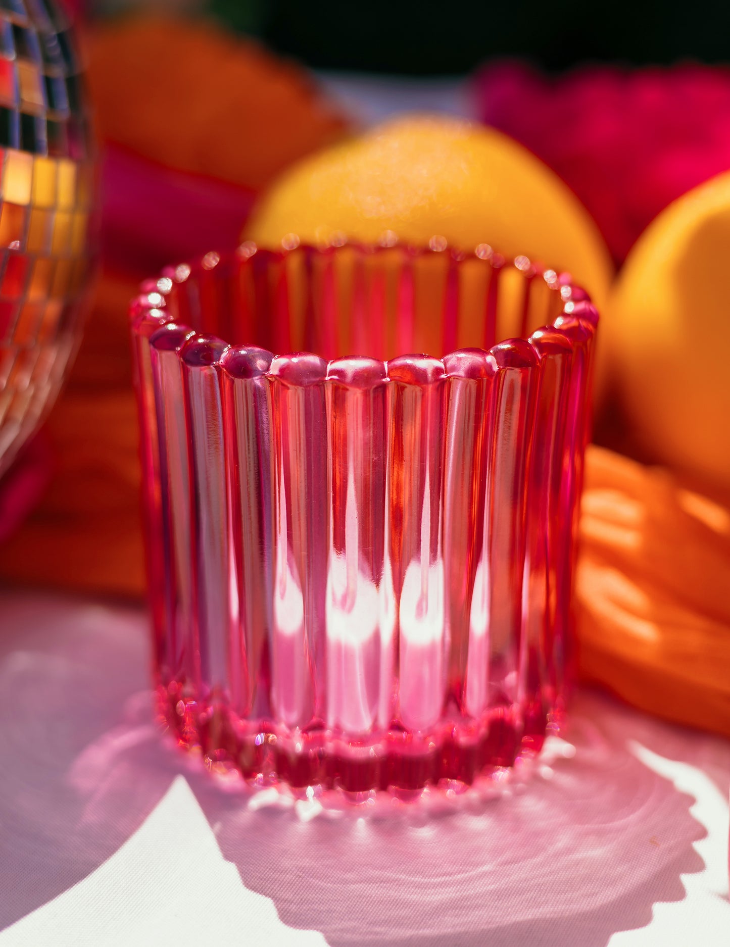 3 Photophores en verre rose, orange et jaune 7.5 cm