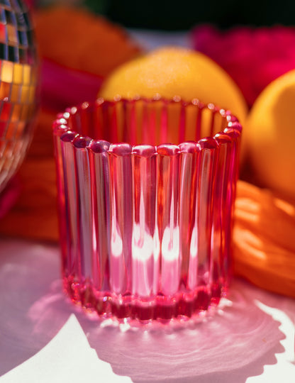 3 Photophores en verre rose, orange et jaune 7.5 cm