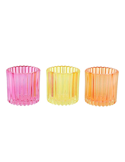 3 Photophores en verre rose, orange et jaune 7.5 cm