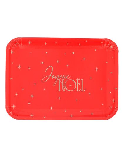 3 plateaux Joyeux Noël L'Intemporel en carton rouge et or 35 x 25,5 cm