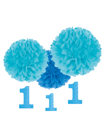 3 pompons à suspendre 1 an pour anniversaire bleu