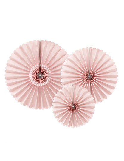 3 rosaces décoratives en papier pour mariage rose poudré