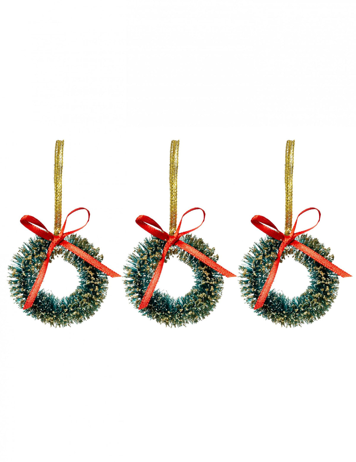 Lot de 3 suspensions couronnes de sapin pour Noël vert avec nœud rouge