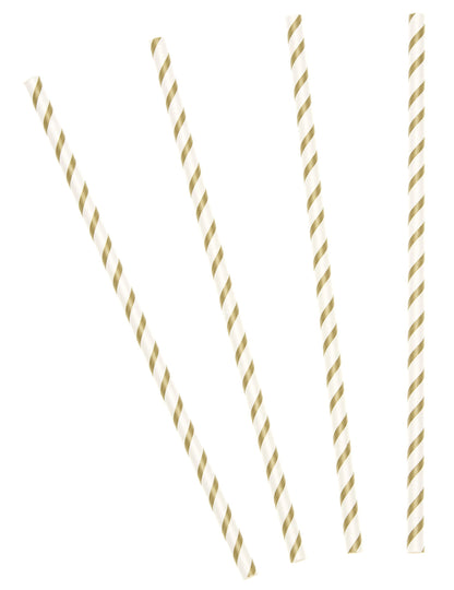 20 zlatých pruhovaných papierových slamiek 