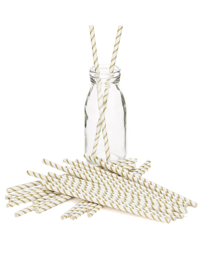 20 zlatých pruhovaných papierových slamiek 