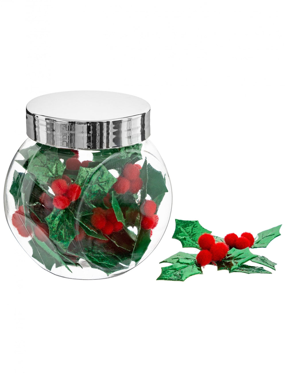 Décorations feuilles de houx et baies rouges pour Noël vert et rouge lot de 30