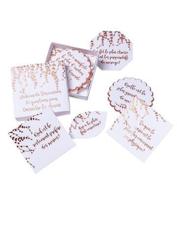 35 ružovo-zlatých kartičiek na začiatok konverzácie s rastlinnou tematikou, 7 x 7 cm na svadobnú zábavu