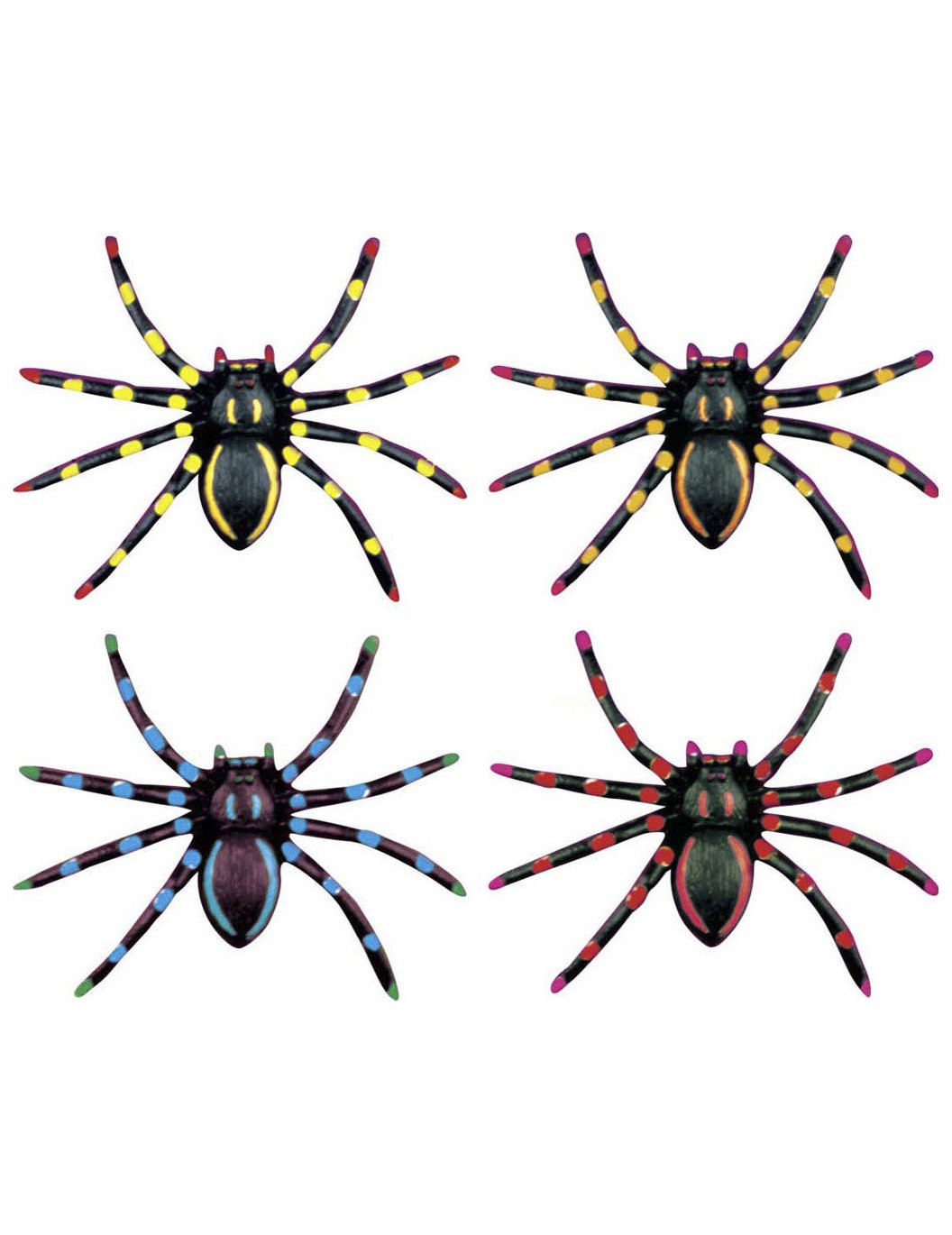 4 Araignées fluo Halloween multicolores