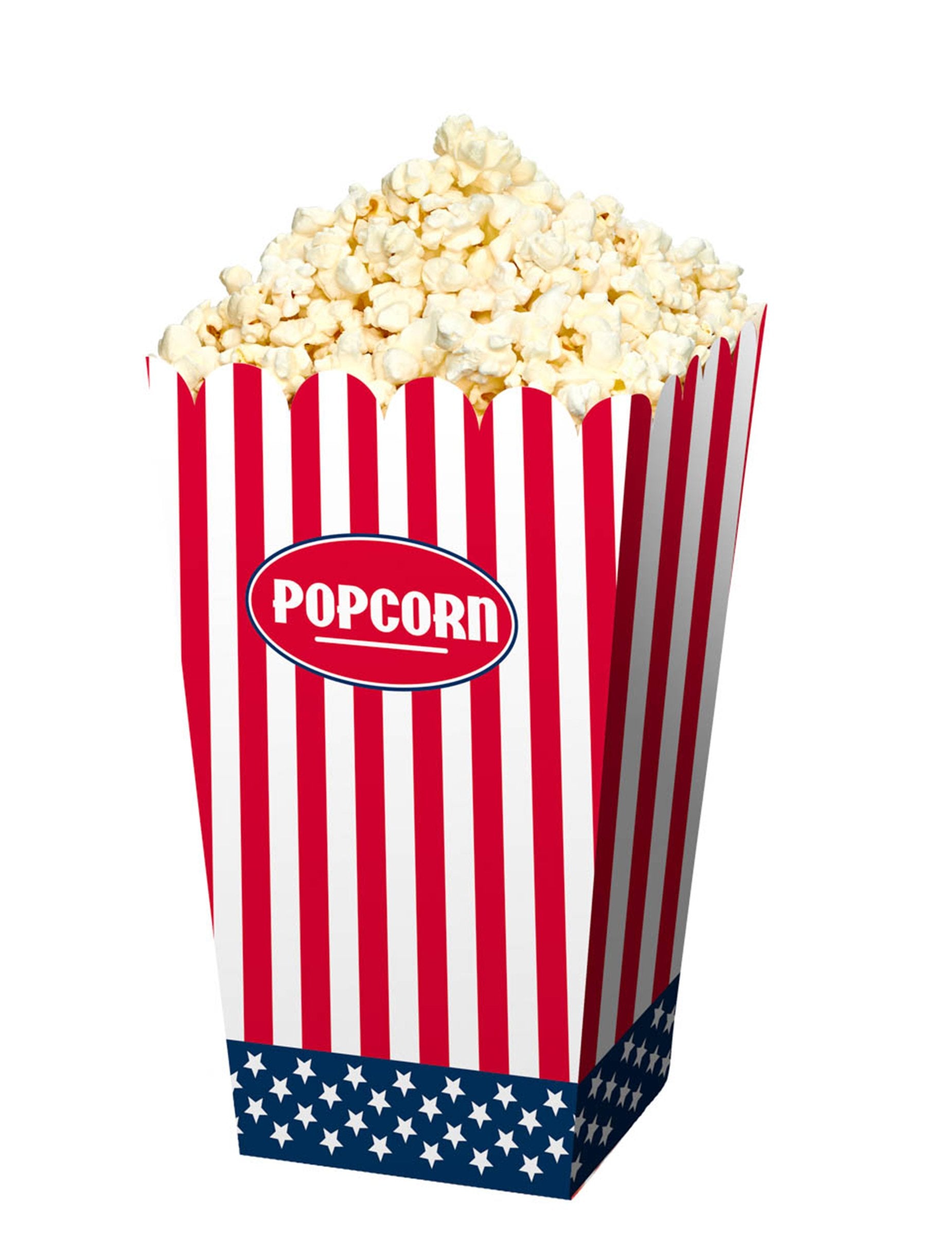 Boîtes à pop-corn USA pour fête à rayures rouges et blanches avec étoiles