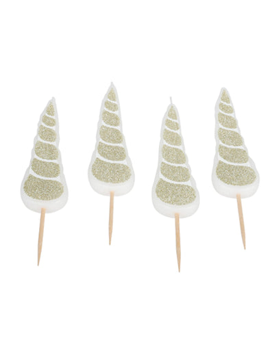 4 bougies corne de licorne pour fête paillettes champagne