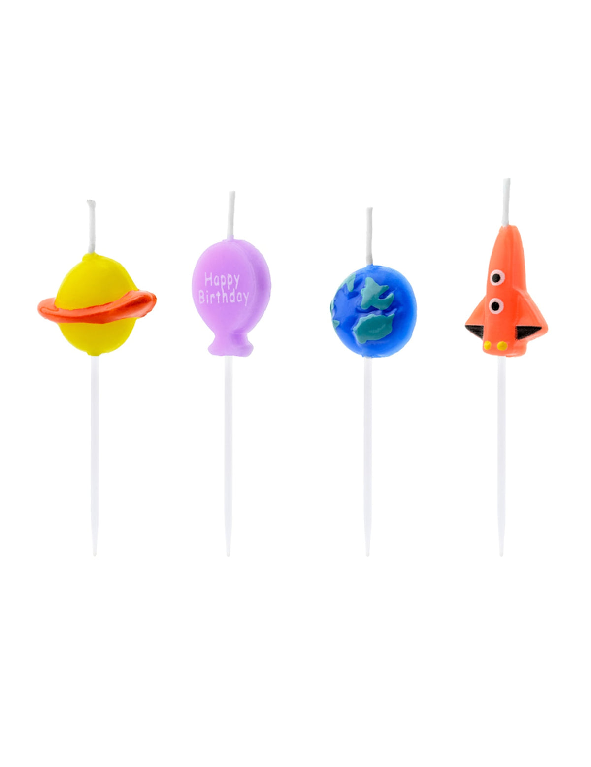 4 bougies d'anniversaire astronaute fusée et planète pour enfant multicolores