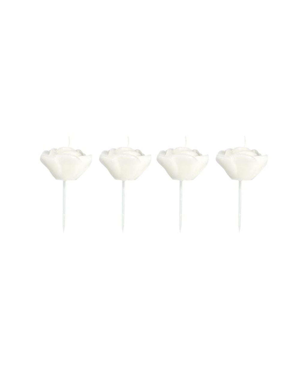 4 bougies en forme de roses sur pic pour décoration blanches