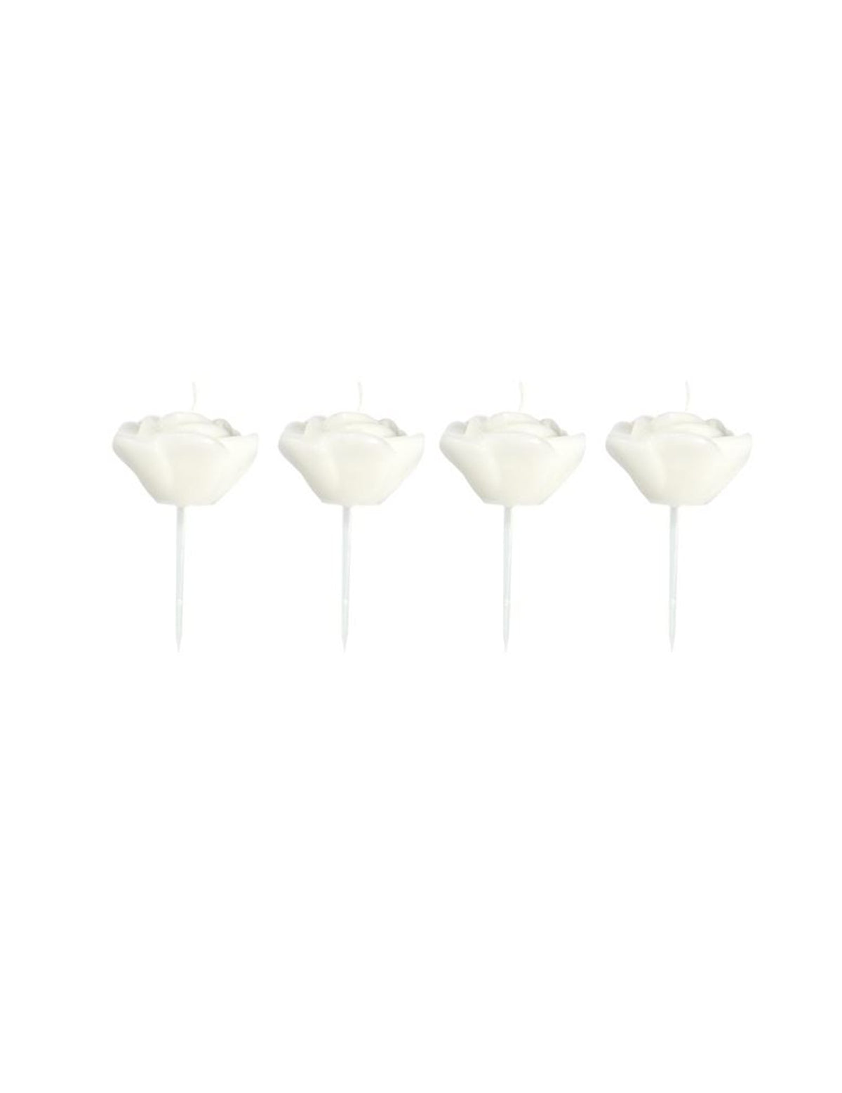 4 bougies en forme de roses sur pic pour décoration blanches