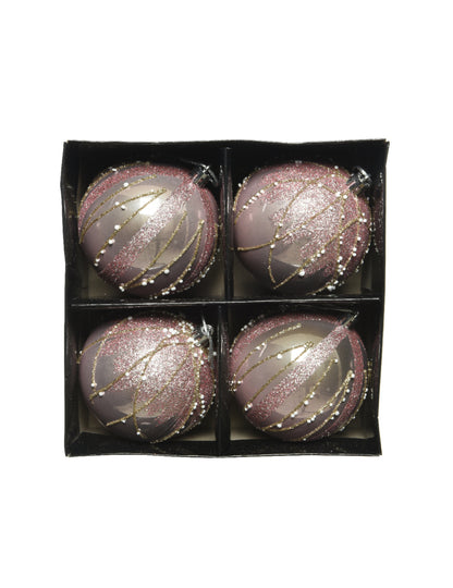 4 ružovo-zlaté trblietavé vianočné gule 8 cm s perlami