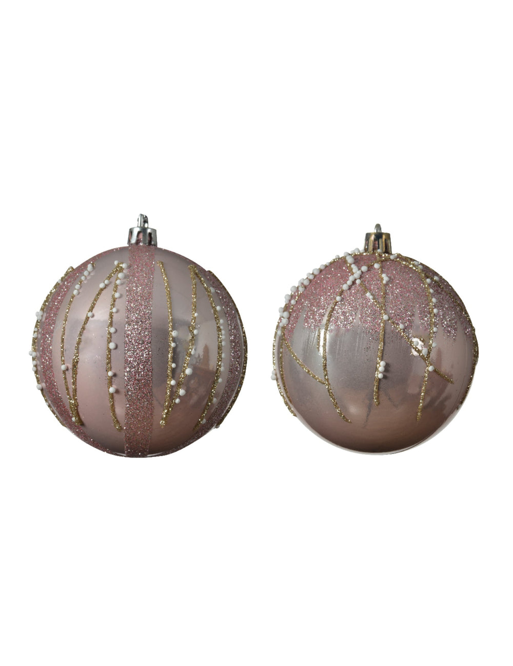 Boules de Noël paillettes rose et or avec perles
