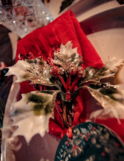 4 konáre cezmíny na stonkách so zlatými trblietkami 9 cm Vianoce