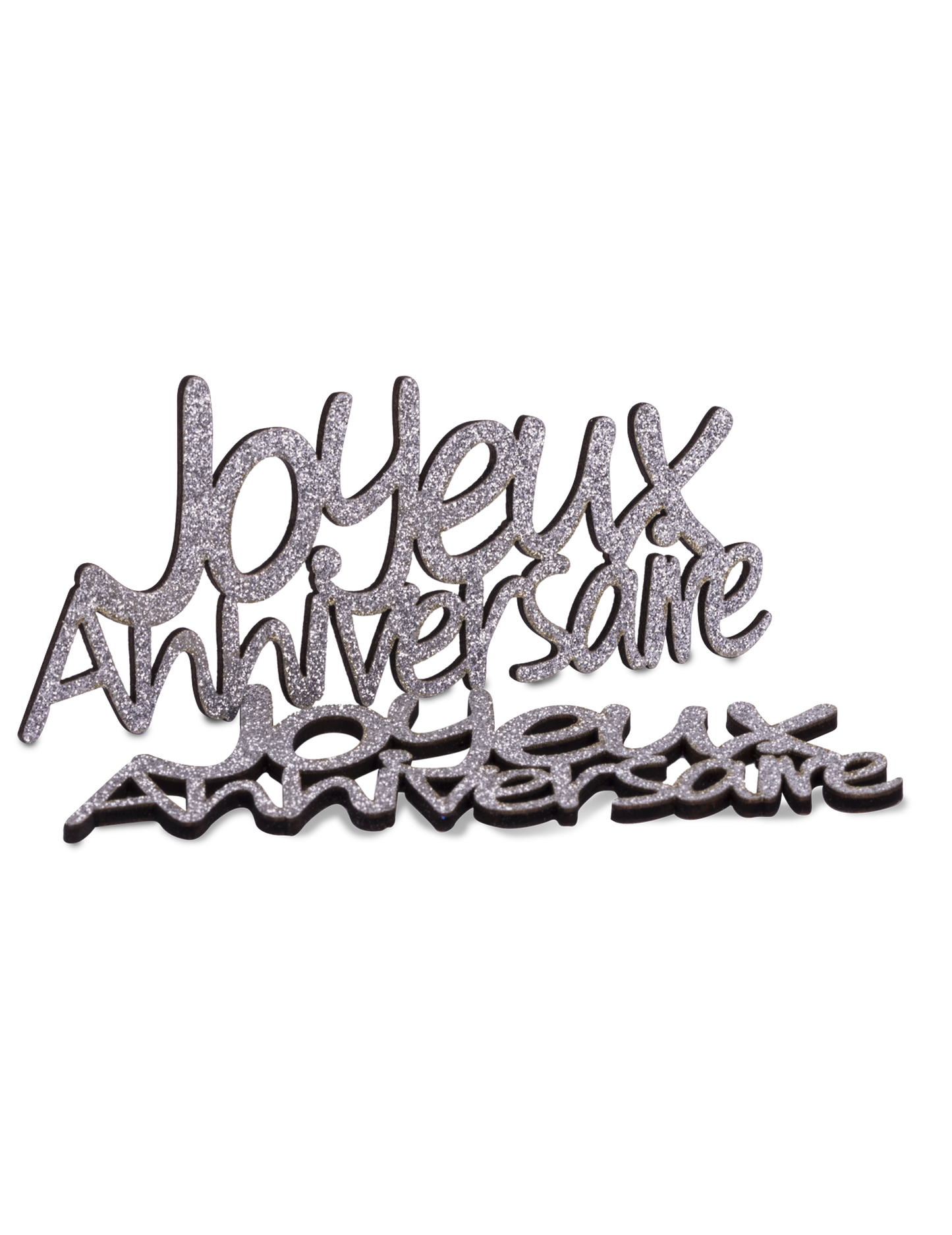 4 strieborné trblietavé drevené ozdoby k narodeninám, 11,5 x 3,5 cm cm pre elegantný stôl