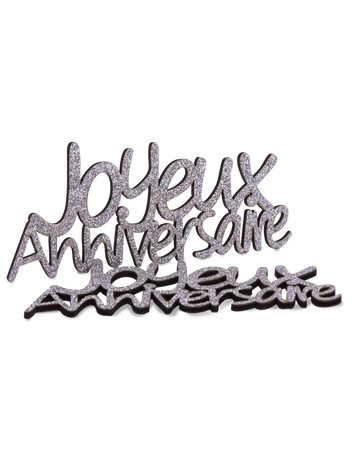 4 strieborné trblietavé drevené ozdoby k narodeninám, 11,5 x 3,5 cm cm pre elegantný stôl