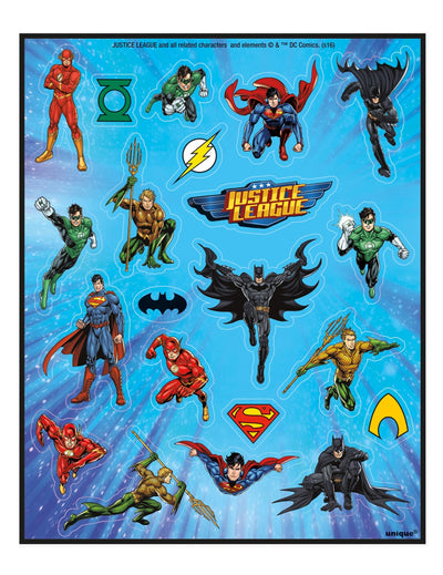 Feuilles de stickers Justice League multicolores avec Superman Batman et Flash