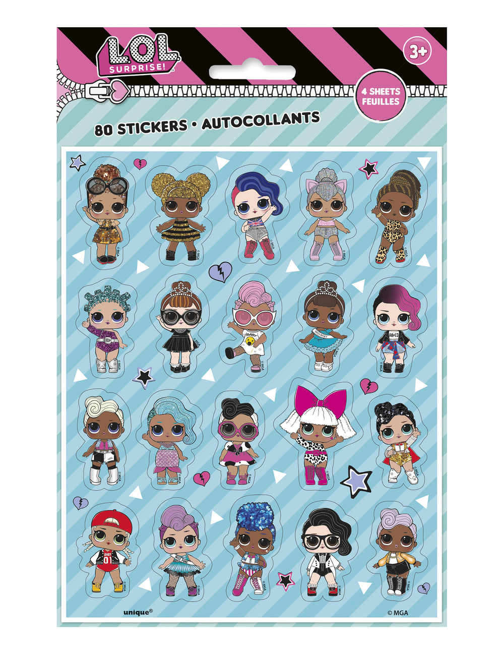 Détail des personnages des feuilles de stickers LOL Surprise