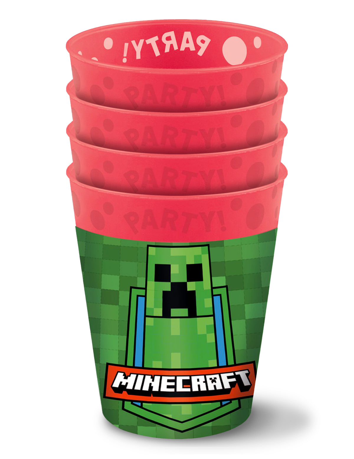 4 Gobelets réutilisables Minecraft pour enfant vert et rouge avec motif Creeper