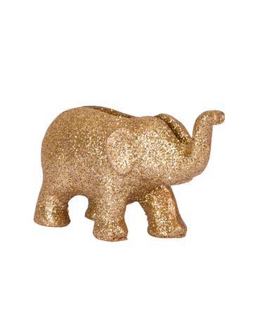 4 kartičky s umiestnením slona zo zlatej trblietavej živice, 7 x 4 cm párty